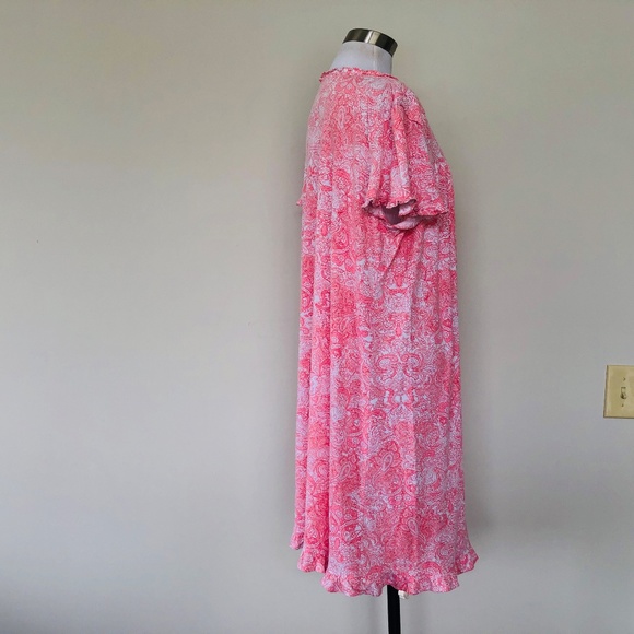 Coral Paisley Floral XL Nightgown SECRET TREASURES Ruffle Scoop Neck and Hem - Picture 6 of 9